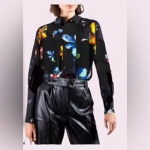 NWT MOSSIMO BUTTON UP | black with abstract art flowers | size medium